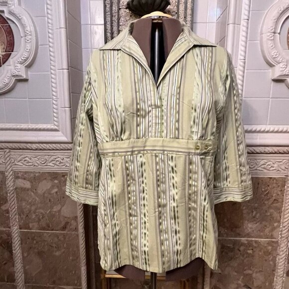 Jessi L. Size 1X. Green Stripe Cotton Blend. 3/4 Sleeve. Side Zipper. B4 - Picture 8 of 9